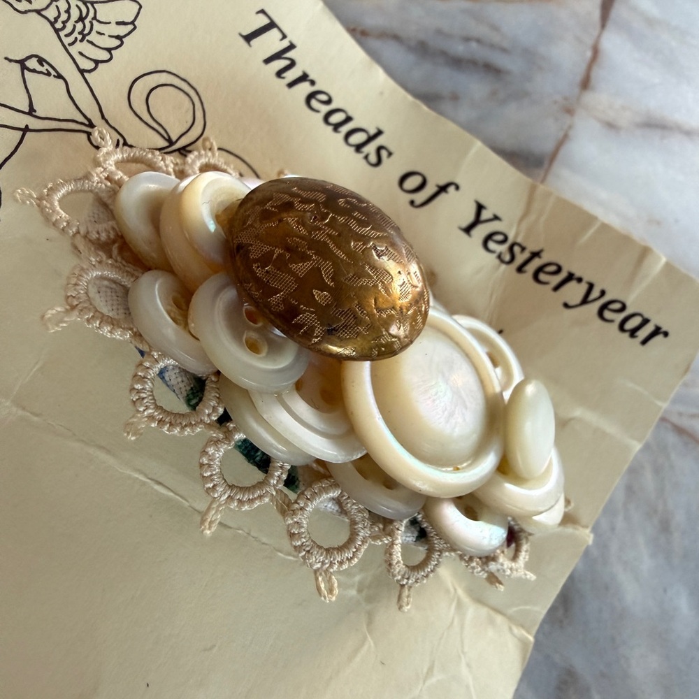 Rare Cream Button Cluster Brooch with Gold Accent Vintage Threads of Yesterday